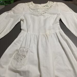 Vintage Paper White Dress Girls Size 6 White Linen Lace Trim Heirloom circa 1984